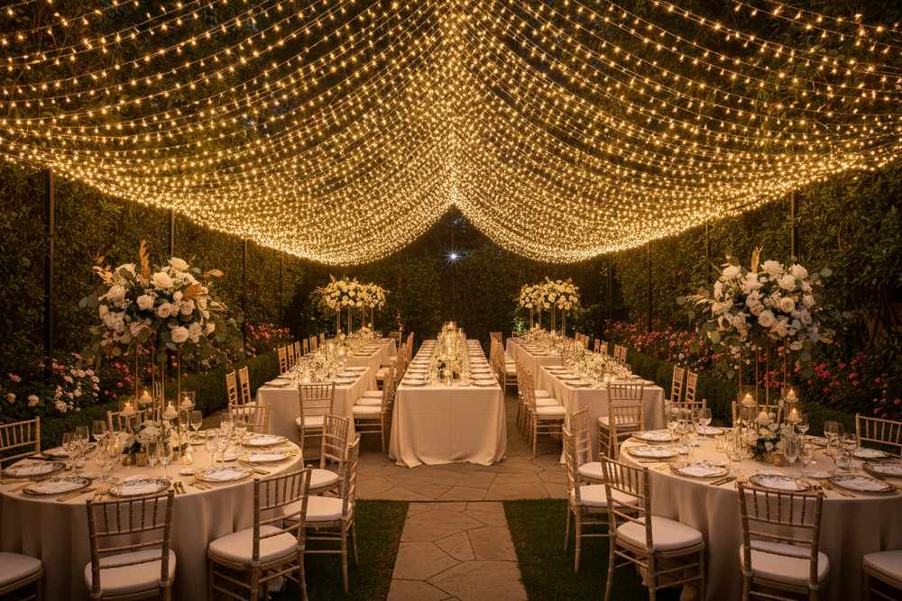 Do a gracious backyard string lights roof for special events
